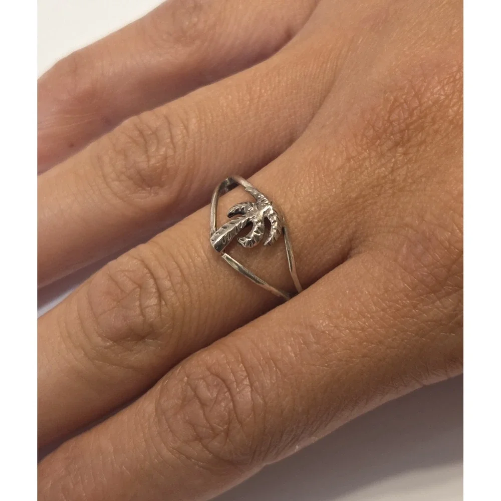 Vintage Sterling Silver Palm Tree Ring Beach Jewelry Size 8.5